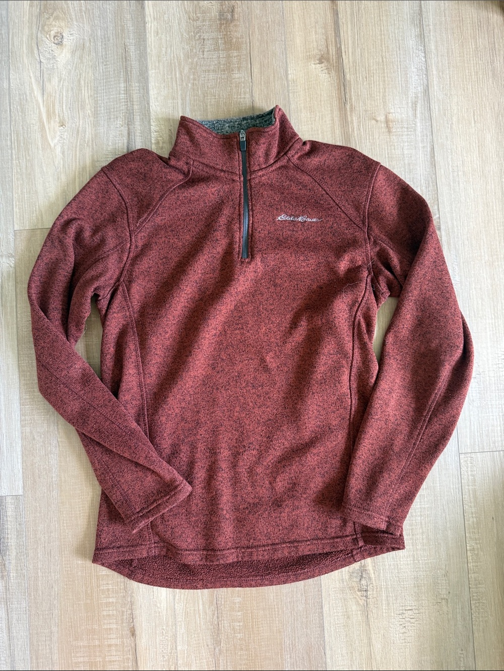Eddie Bauer Heathered Rust Red Quarter-Zip Fleece Pullover